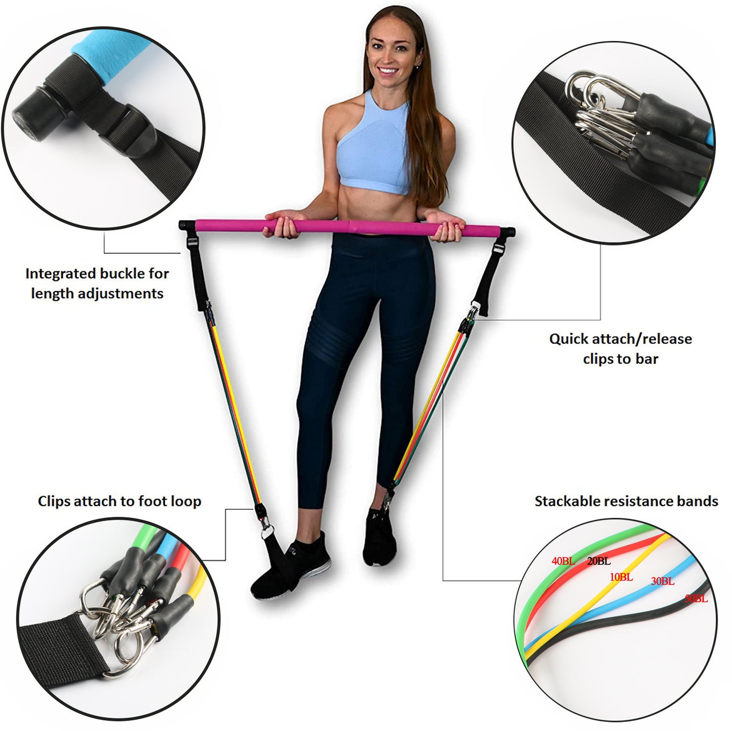 Fitness Yoga Pilates Bar Portable Gym Accessories Sport Elastic Workout Equipment
