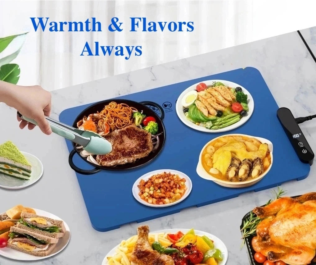 Electric Warming Tray - Full Surface Heating,Rollable & Portable,Premium Silicone Nano-Material,9 Temperature Settings,Food Warmer for Everyday Use