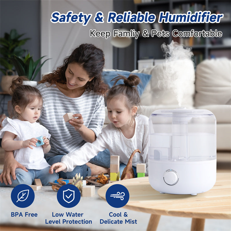 Ultrasonic Cool Mist Humidifier, Super Easy to Fill and Clean, Quiet Operation for Bedroom Home Baby & Plants, Auto Shut-off for Safety, 360° Rotating Nozzle, 3L