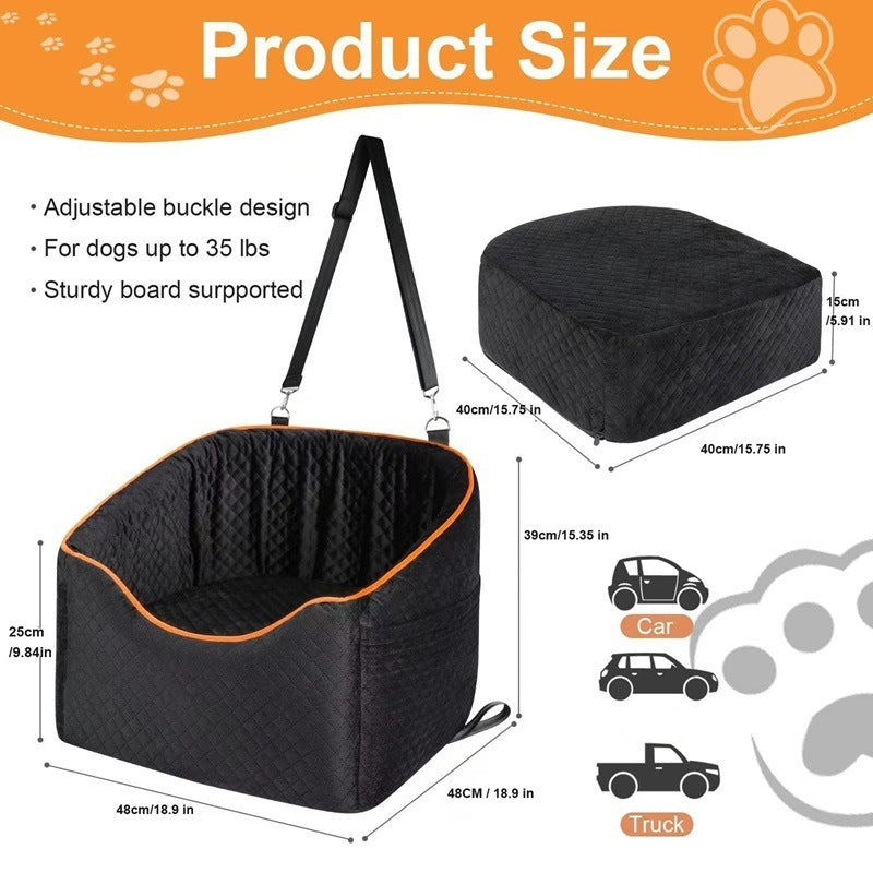 Comfy and Safe Dog Car Seat for Small Dogs, Comfy Car Dog Bed with 2 Clip-On Safety Leashes, Pet Travel Car Seat with Ultra Soft Fabric, Easy to Install and Fully Removable Washable