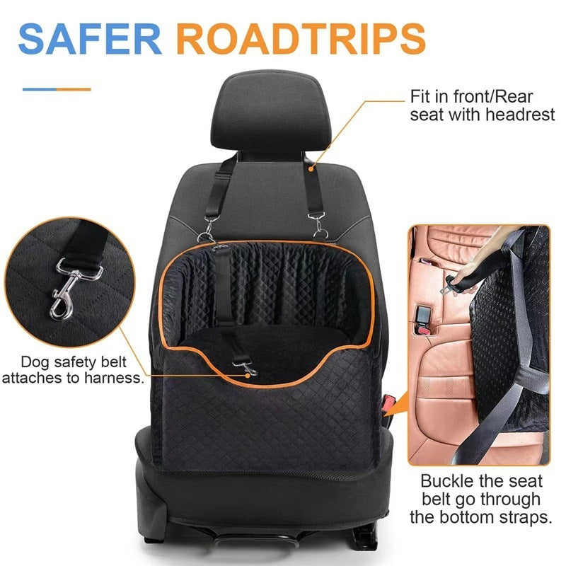 Comfy and Safe Dog Car Seat for Small Dogs, Comfy Car Dog Bed with 2 Clip-On Safety Leashes, Pet Travel Car Seat with Ultra Soft Fabric, Easy to Install and Fully Removable Washable