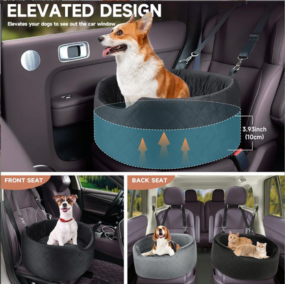 Comfy and Safe Dog Car Seat for Small Dogs, Comfy Car Dog Bed with 2 Clip-On Safety Leashes, Pet Travel Car Seat with Ultra Soft Fabric, Easy to Install and Fully Removable Washable