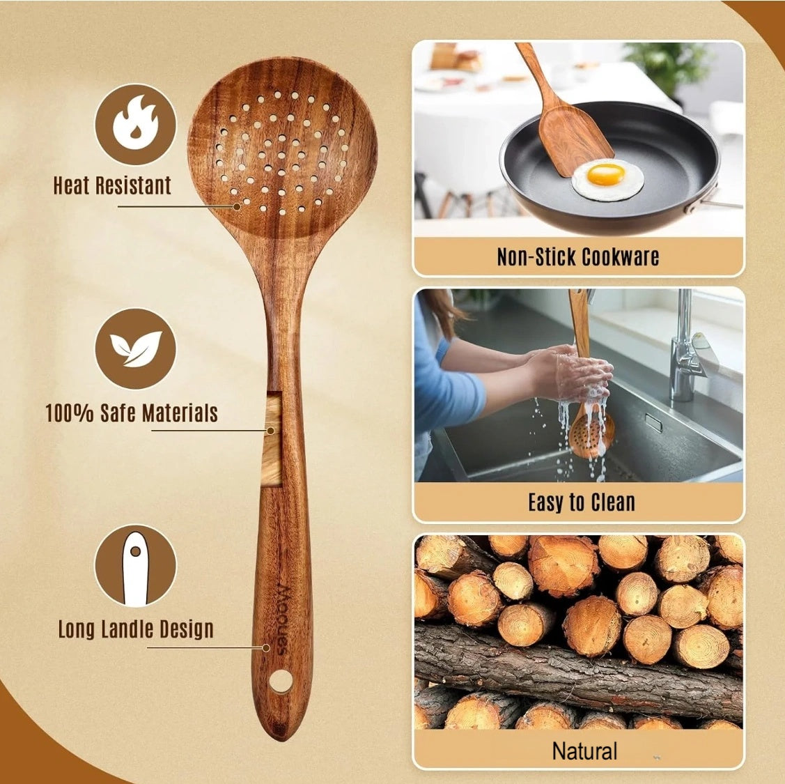 Natural Wood Cooking Utensil Set