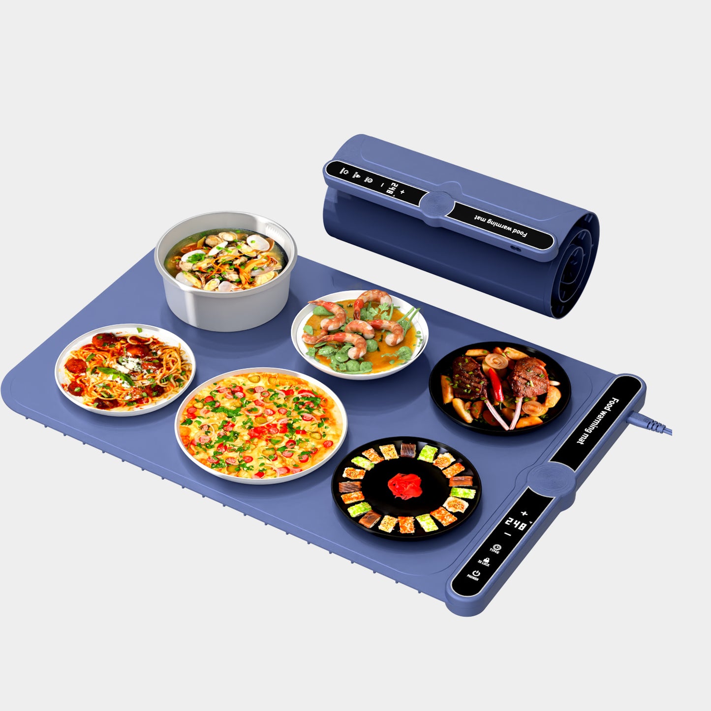 Electric Warming Tray - Full Surface Heating,Rollable & Portable,Premium Silicone Nano-Material,9 Temperature Settings,Food Warmer for Everyday Use