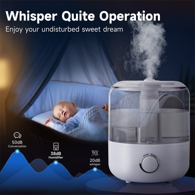 Ultrasonic Cool Mist Humidifier, Super Easy to Fill and Clean, Quiet Operation for Bedroom Home Baby & Plants, Auto Shut-off for Safety, 360° Rotating Nozzle, 3L