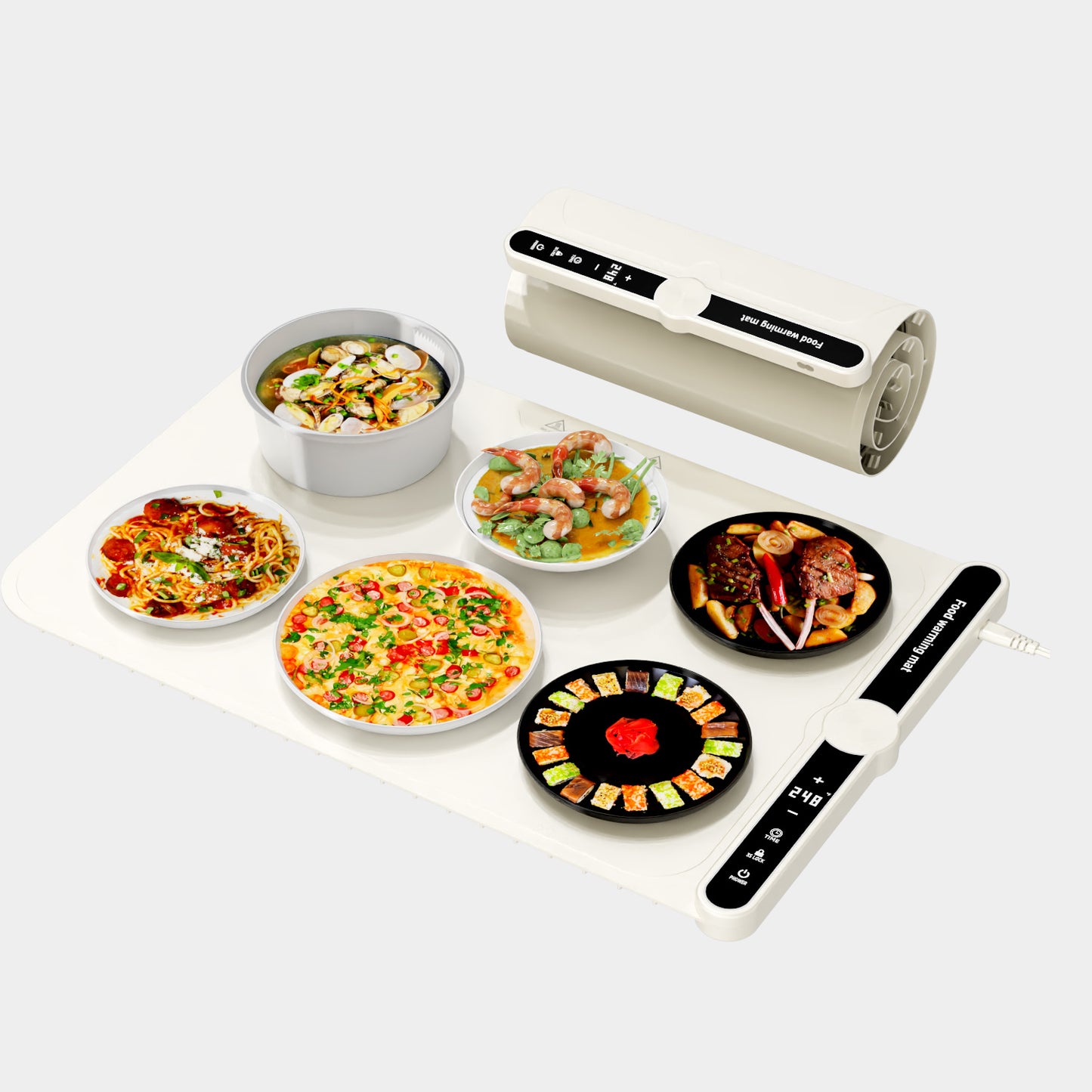 Electric Warming Tray - Full Surface Heating,Rollable & Portable,Premium Silicone Nano-Material,9 Temperature Settings,Food Warmer for Everyday Use