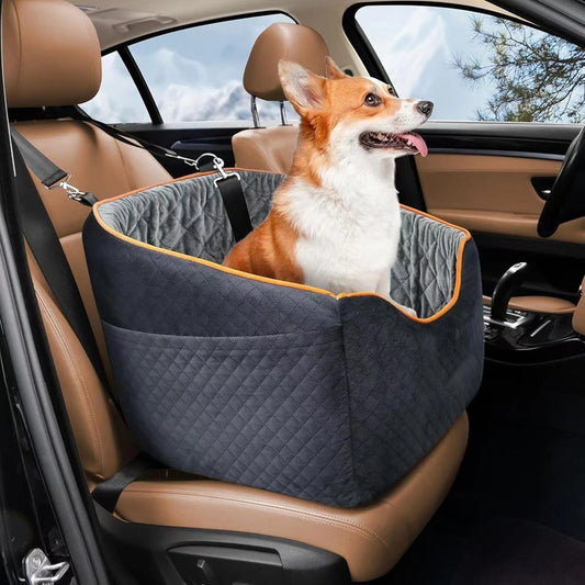 Comfy and Safe Dog Car Seat for Small Dogs, Comfy Car Dog Bed with 2 Clip-On Safety Leashes, Pet Travel Car Seat with Ultra Soft Fabric, Easy to Install and Fully Removable Washable